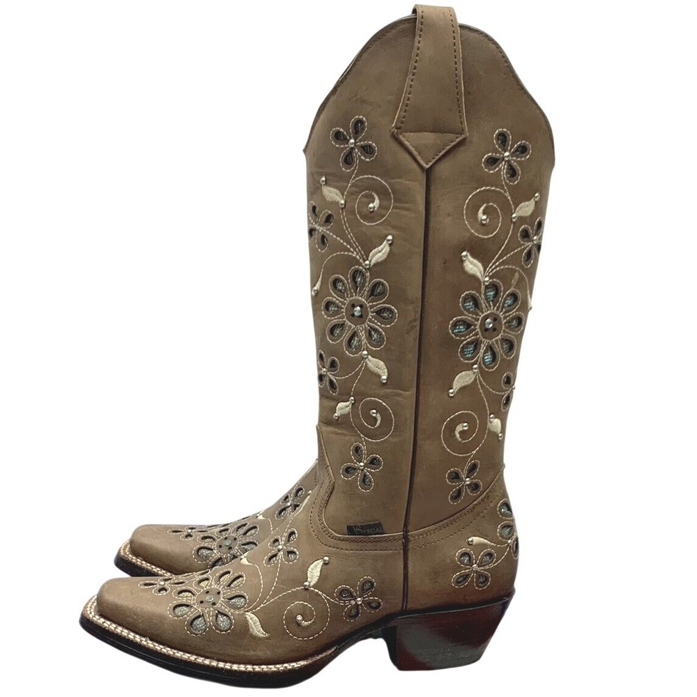 Odessa Sergal Woman's Cowboy Boots Pescaob Chestnut Ginger Size 10.5